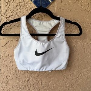 Nike White Racerback Sports Bra with Black Swoosh